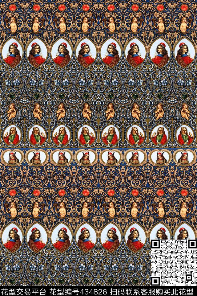 欧式古典花纹头像欧式复古数码印花华亿平台下载（图片编号: 434826） - 瓦栏（Walan）