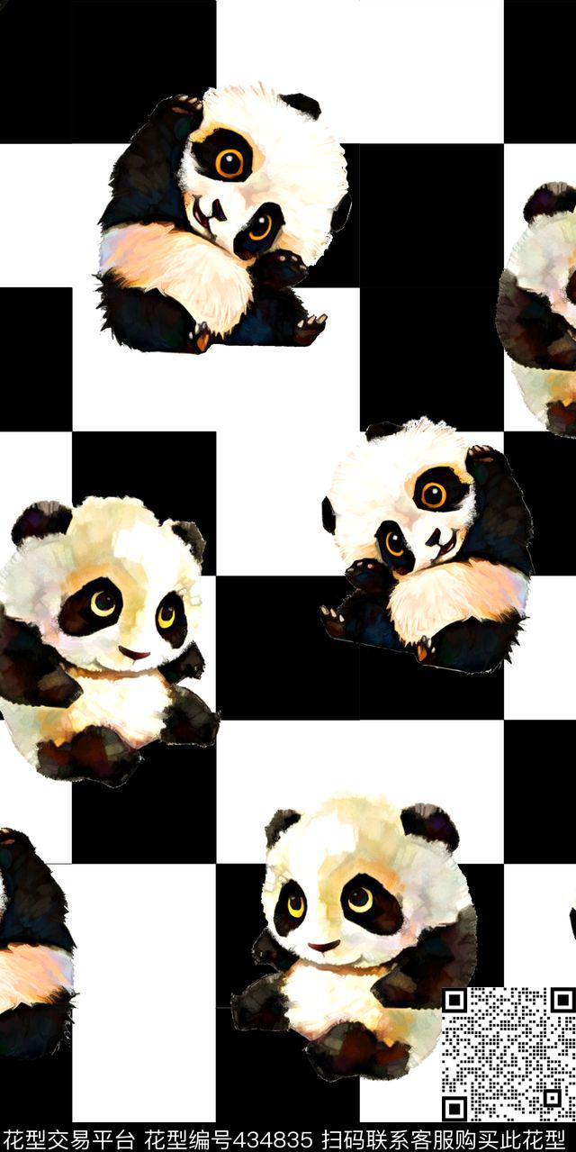 画稿面料手绘可爱小熊猫几何数码印花华亿平台下载（图片编号: 434835） - 瓦栏（Walan）