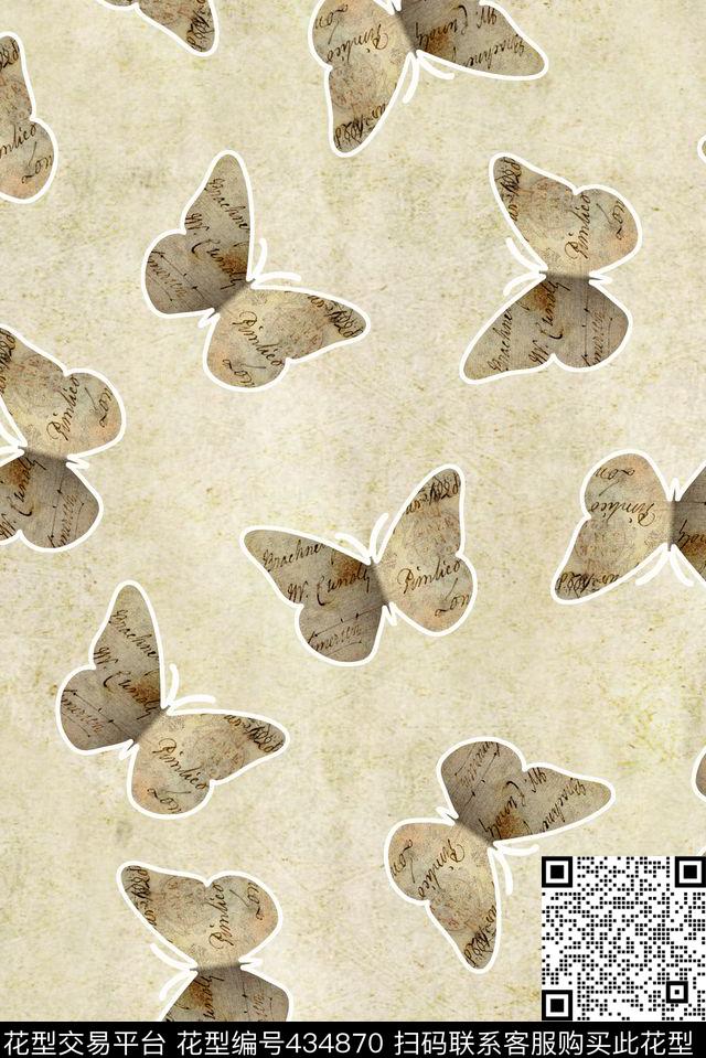 复古文艺小情绪英文剪纸蝴蝶牛皮纸数码印花华亿平台下载（图片编号: 434870） - 瓦栏（Walan）