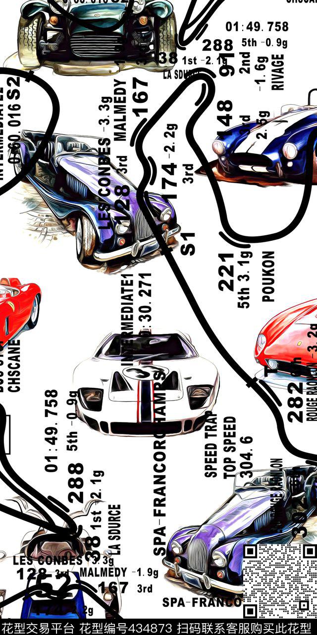 创意手绘汽车数码印花华亿平台下载（图片编号: 434873） - 瓦栏（Walan）