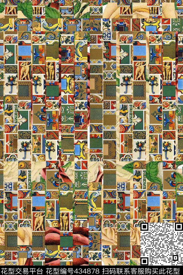 方块拼图花卉民族风数码印花华亿平台下载（图片编号: 434878） - 瓦栏（Walan）