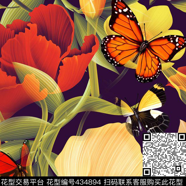 花蝴蝶花自然花卉艺术数码印花华亿平台下载（图片编号: 434894） - 瓦栏（Walan）