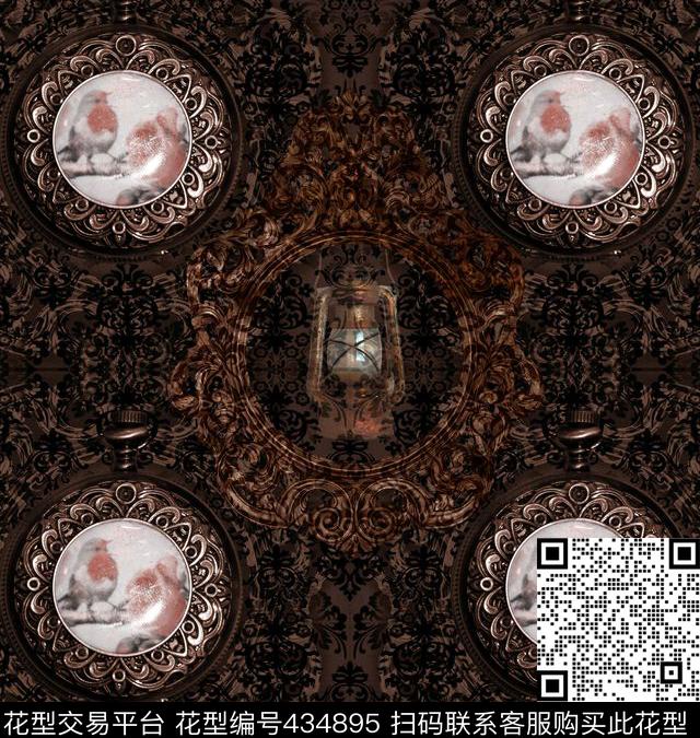 复古怀表精细花纹数码印花华亿平台下载（图片编号: 434895） - 瓦栏（Walan）