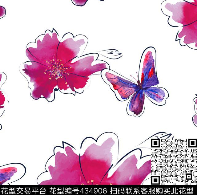 手绘花蝴蝶自然破碎机理手绘华亿平台数码印花华亿平台下载（图片编号: 434906） - 瓦栏（Walan）