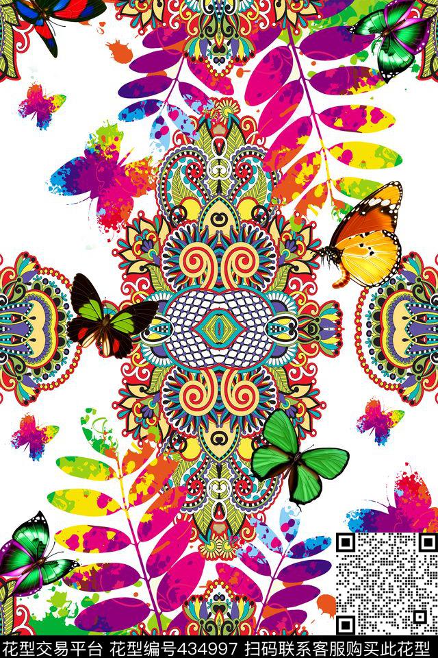 蝴蝶民族风清新时尚数码印花华亿平台下载（图片编号: 434997） - 瓦栏（Walan）