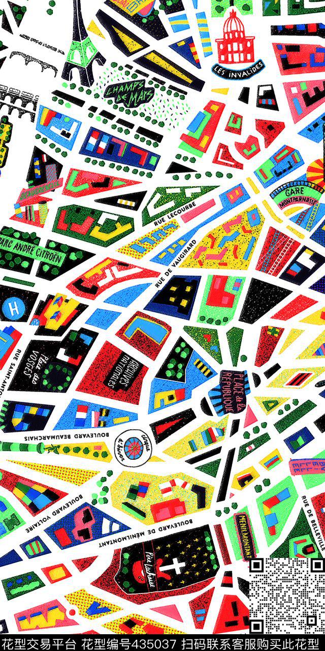巴黎地图蜡笔数码印花华亿平台下载（图片编号: 435037） - 瓦栏（Walan）