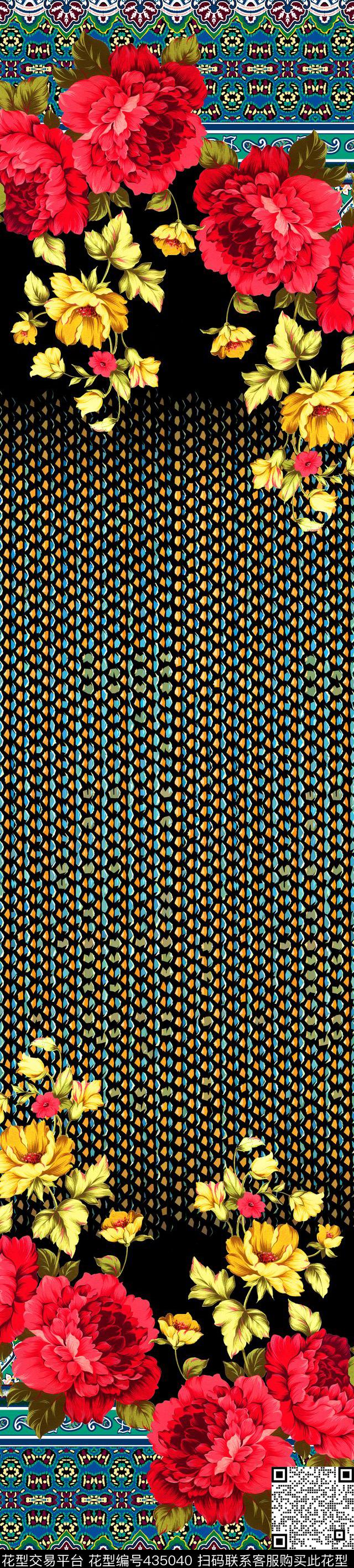 传统印花花卉定位双边定位印花传统印花华亿平台下载（图片编号: 435040） - 瓦栏（Walan）