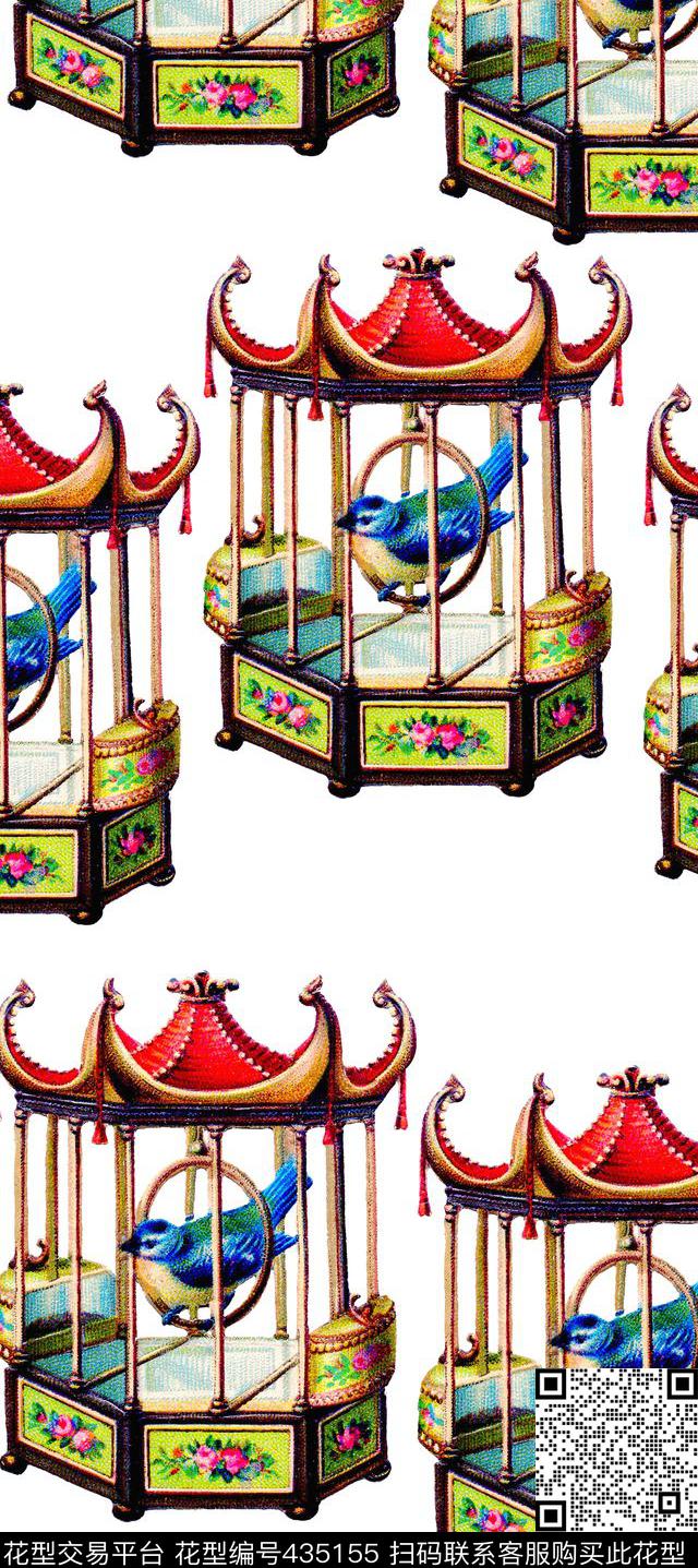高档宫廷鸟笼子欧式复古数码印花华亿平台下载（图片编号: 435155） - 瓦栏（Walan）