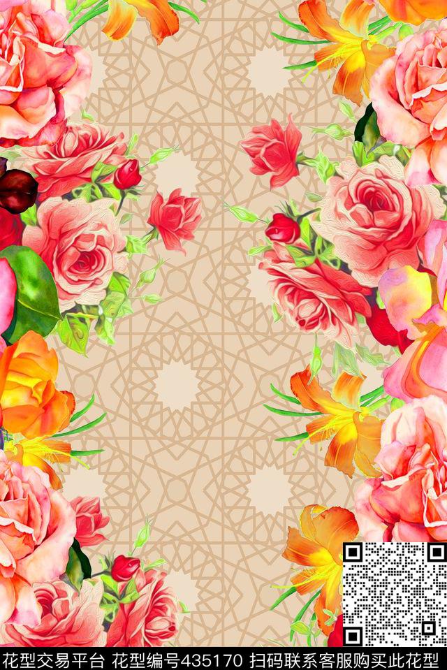 丝绸真丝棉布波斯图案花卉时尚流行新潮数码印花华亿平台下载（图片编号: 435170） - 瓦栏（Walan）