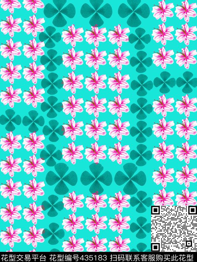 花四叶草自然写意传统印花华亿平台下载（图片编号: 435183） - 瓦栏（Walan）