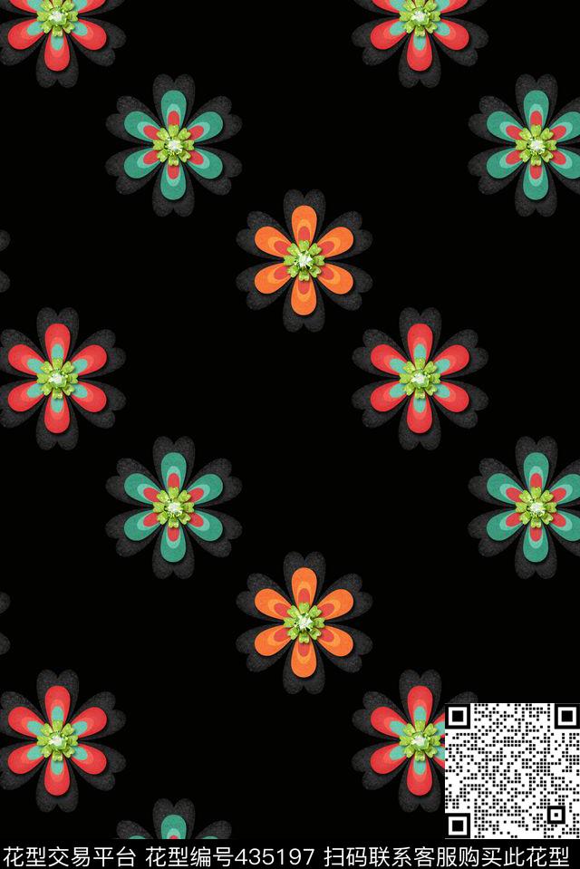 简约清新宝石小花时尚数码印花华亿平台下载（图片编号: 435197） - 瓦栏（Walan）