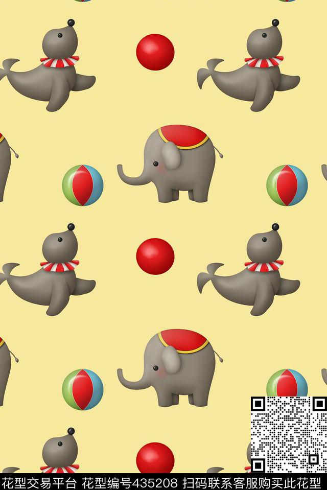 卡通动物海豹大象皮球数码印花华亿平台下载（图片编号: 435208） - 瓦栏（Walan）