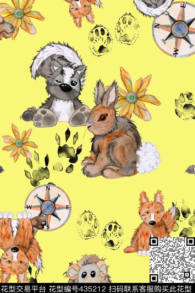 可爱卡通动物狗狗兔子数码印花华亿平台下载（图片编号: 435212） - 瓦栏（Walan）