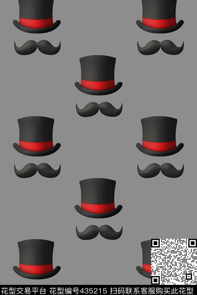 卡通童趣绅士帽子大胡子卡通数码印花华亿平台下载（图片编号: 435215） - 瓦栏（Walan）