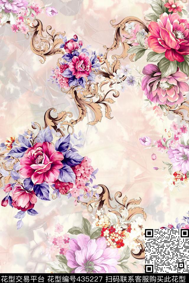 花卉豹纹扎染高雅色调数码印花华亿平台下载（图片编号: 435227） - 瓦栏（Walan）