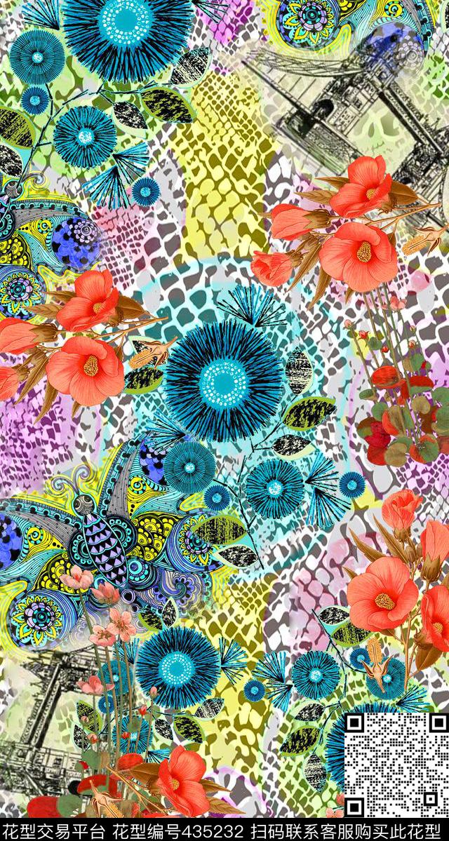 动物纹建筑植物数码印花华亿平台下载（图片编号: 435232） - 瓦栏（Walan）