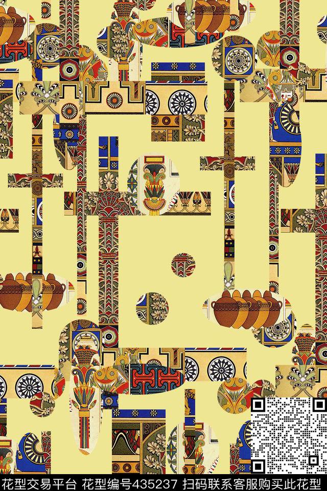 古埃及花纹陶瓷拼接时尚民族特色数码印花华亿平台下载（图片编号: 435237） - 瓦栏（Walan）