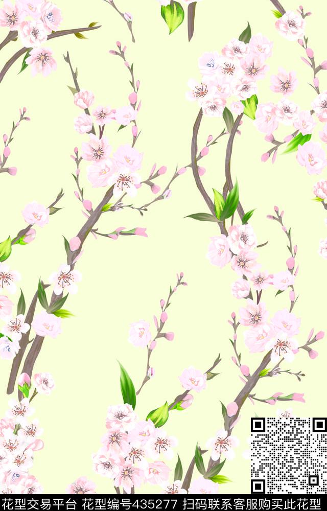 花卉桃花植物数码印花华亿平台下载（图片编号: 435277） - 瓦栏（Walan）