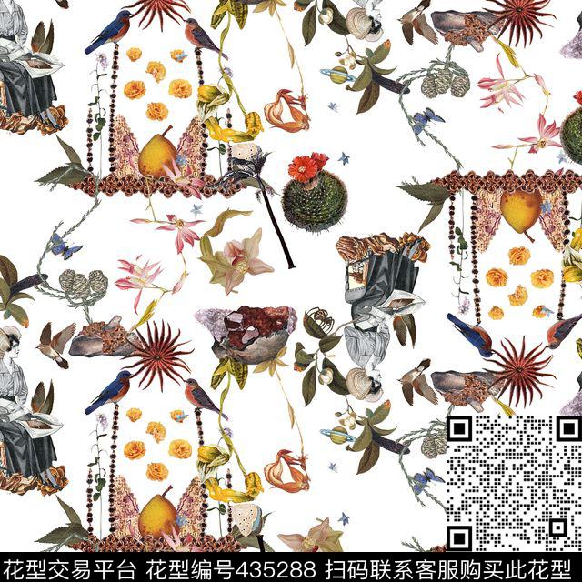 复古时尚趣味人物插画数码印花华亿平台下载（图片编号: 435288） - 瓦栏（Walan）