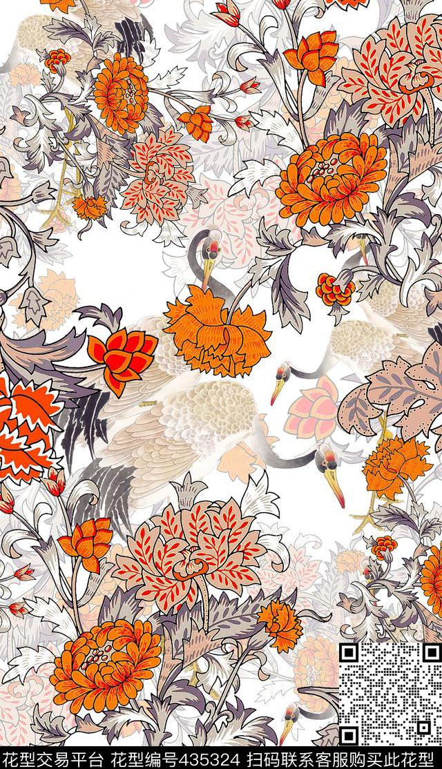 复古莫里斯传统中国风数码印花华亿平台下载（图片编号: 435324） - 瓦栏（Walan）