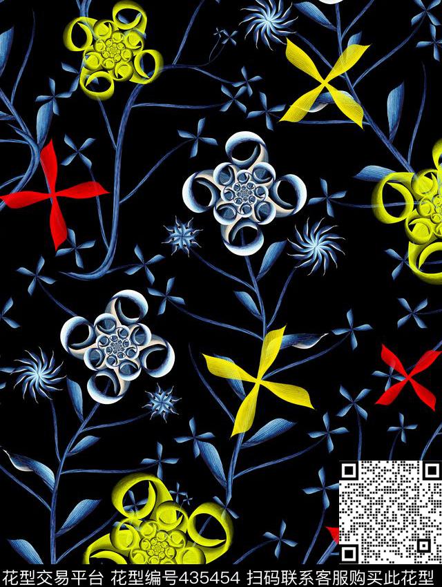 花抽象抽象花数码印花华亿平台下载（图片编号: 435454） - 瓦栏（Walan）