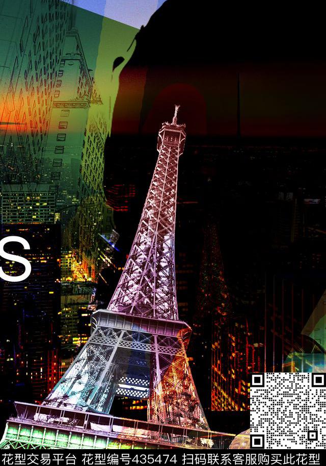 T恤埃菲尔铁塔.城市夜景数码印花华亿平台下载（图片编号: 435474） - 瓦栏（Walan）