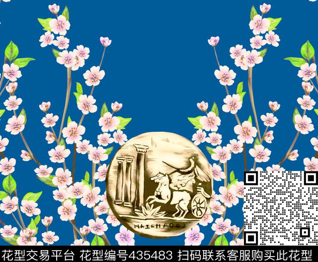 桃花硬币中国风数码印花华亿平台下载（图片编号: 435483） - 瓦栏（Walan）