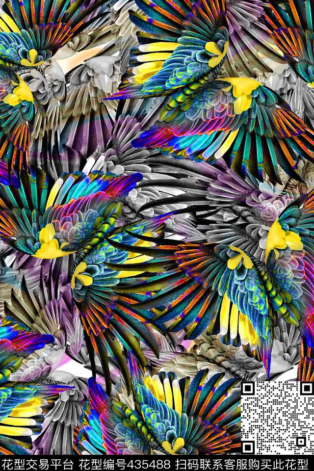 彩绘动物羽毛羽毛数码印花华亿平台下载（图片编号: 435488） - 瓦栏（Walan）