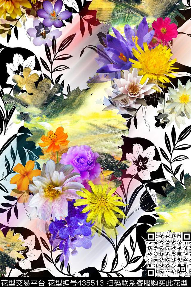 花卉剪花布景底数码印花华亿平台下载（图片编号: 435513） - 瓦栏（Walan）