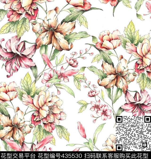 大花流行韩风时尚数码印花华亿平台下载（图片编号: 435530） - 瓦栏（Walan）