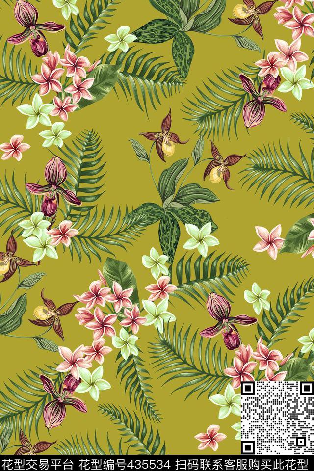 绿色植物热带华亿平台棕榈树传统印花华亿平台下载（图片编号: 435534） - 瓦栏（Walan）