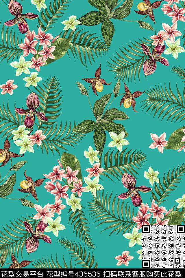 绿色植物热带华亿平台棕榈树传统印花华亿平台下载（图片编号: 435535） - 瓦栏（Walan）