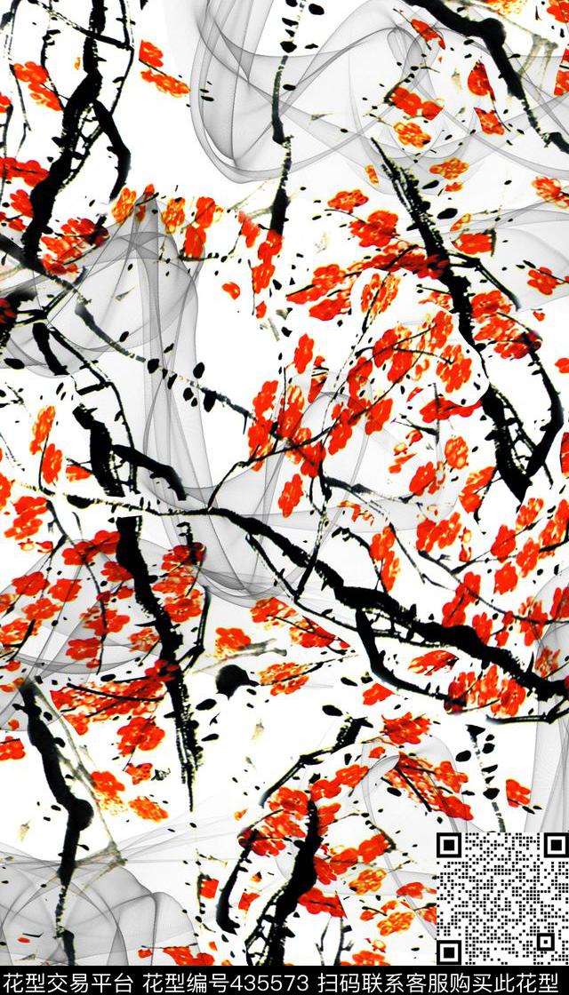 中国风国画梅花传统印花华亿平台下载（图片编号: 435573） - 瓦栏（Walan）