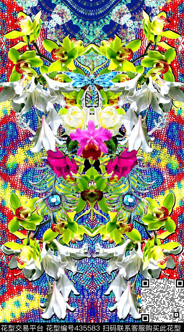 时尚蛇纹花卉数码印花华亿平台下载（图片编号: 435583） - 瓦栏（Walan）