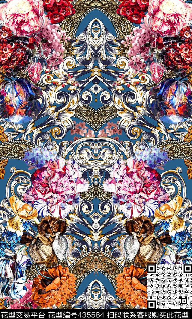 欧式花纹卷草数码印花华亿平台下载（图片编号: 435584） - 瓦栏（Walan）