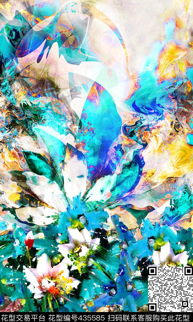 抽象炫光油画荷花数码印花华亿平台下载（图片编号: 435585） - 瓦栏（Walan）