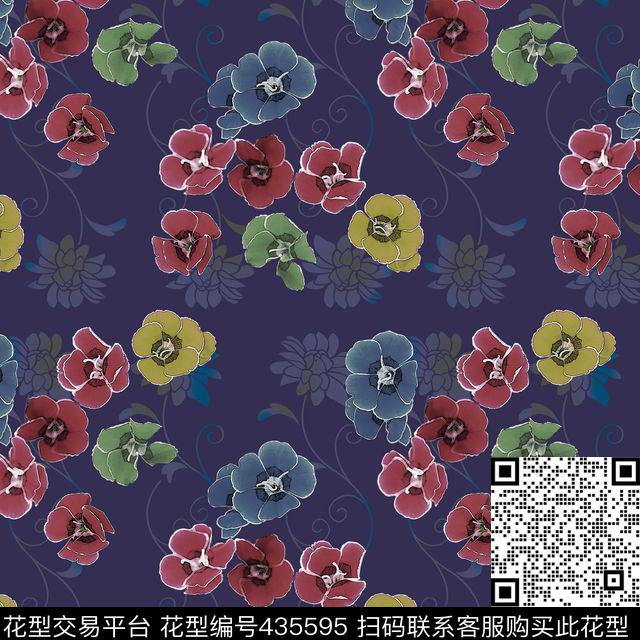复古花瓣花卉数码印花华亿平台下载（图片编号: 435595） - 瓦栏（Walan）