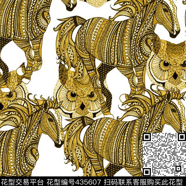 彩色素描马猫头鹰数码印花华亿平台下载（图片编号: 435607） - 瓦栏（Walan）