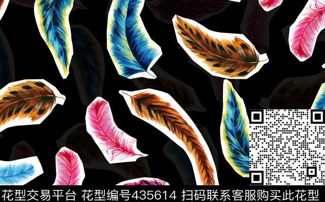 时尚大牌水彩手绘羽毛数码印花华亿平台下载（图片编号: 435614） - 瓦栏（Walan）