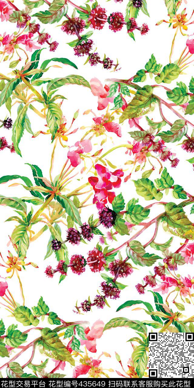 多彩花卉靓丽清新紫花数码印花华亿平台下载（图片编号: 435649） - 瓦栏（Walan）