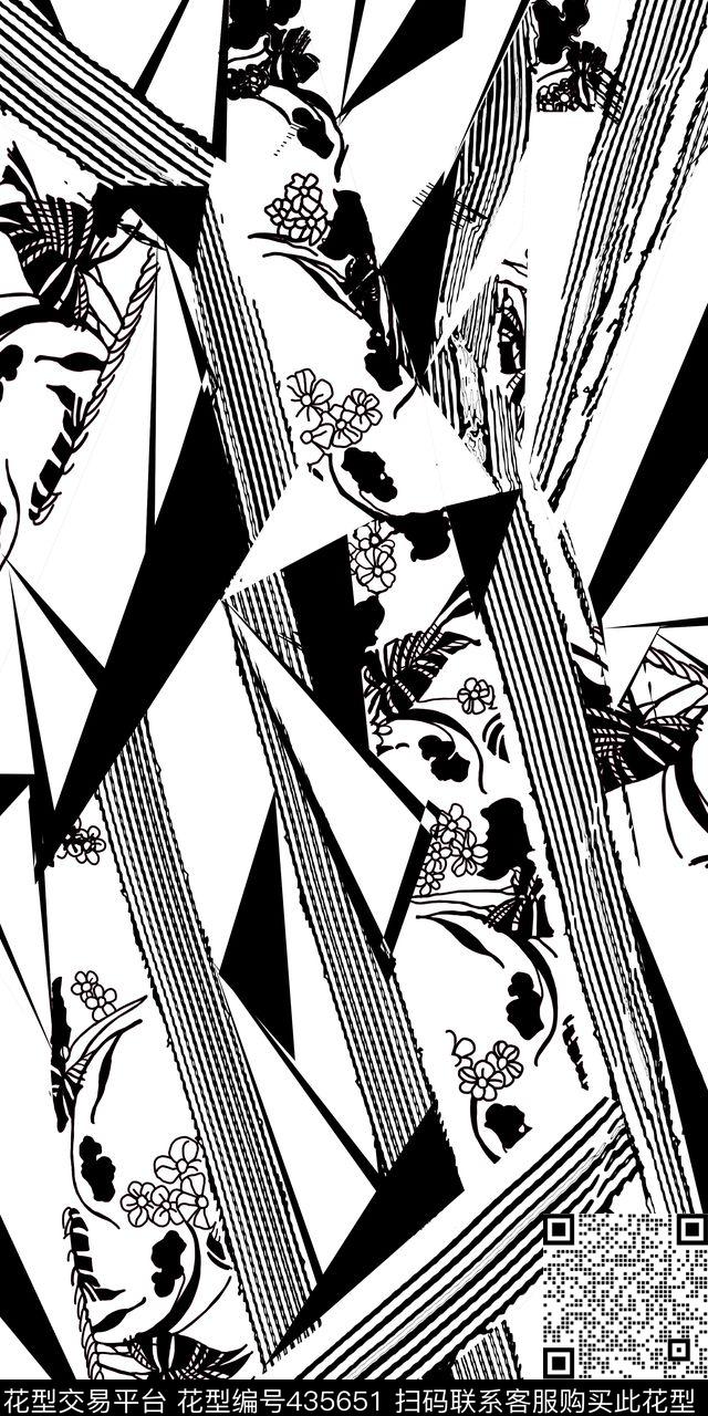 黑白几何时尚传统印花华亿平台下载（图片编号: 435651） - 瓦栏（Walan）