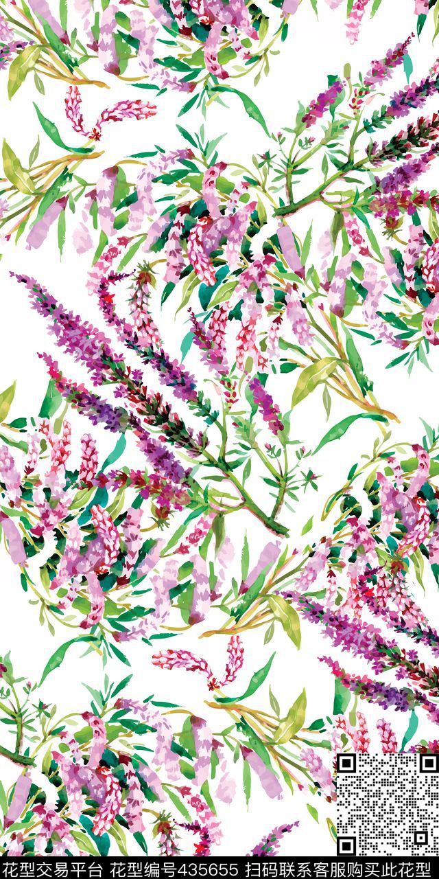 清新小花淑女范紫色清新数码印花华亿平台下载（图片编号: 435655） - 瓦栏（Walan）