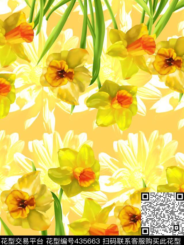 菊花兰花清新自然数码印花华亿平台下载（图片编号: 435663） - 瓦栏（Walan）