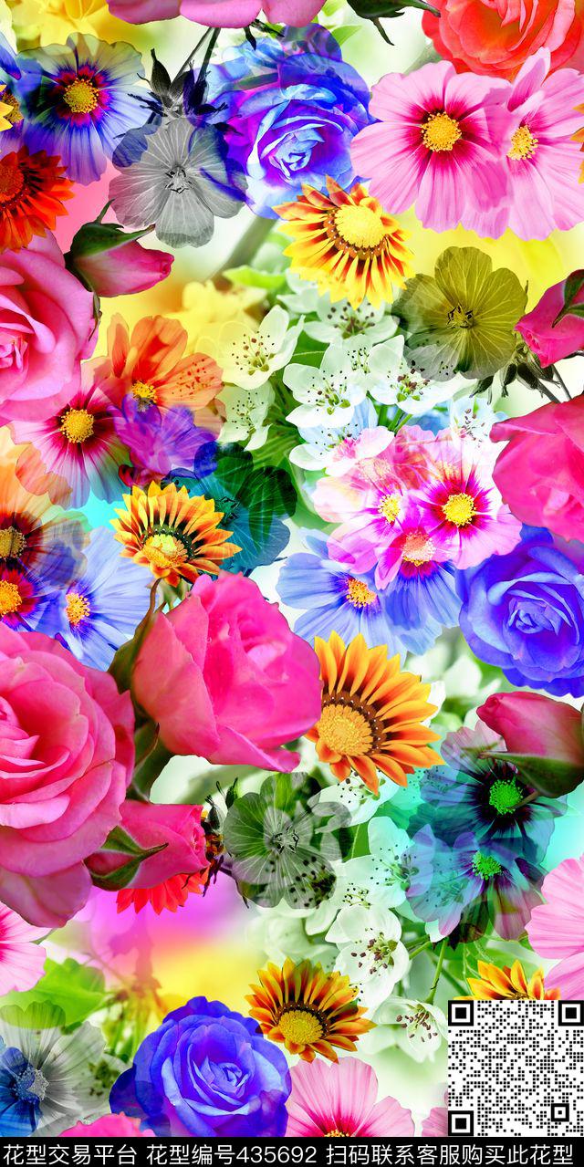 丝绸真丝棉布花卉玫瑰小花时尚流行新潮数码印花华亿平台下载（图片编号: 435692） - 瓦栏（Walan）