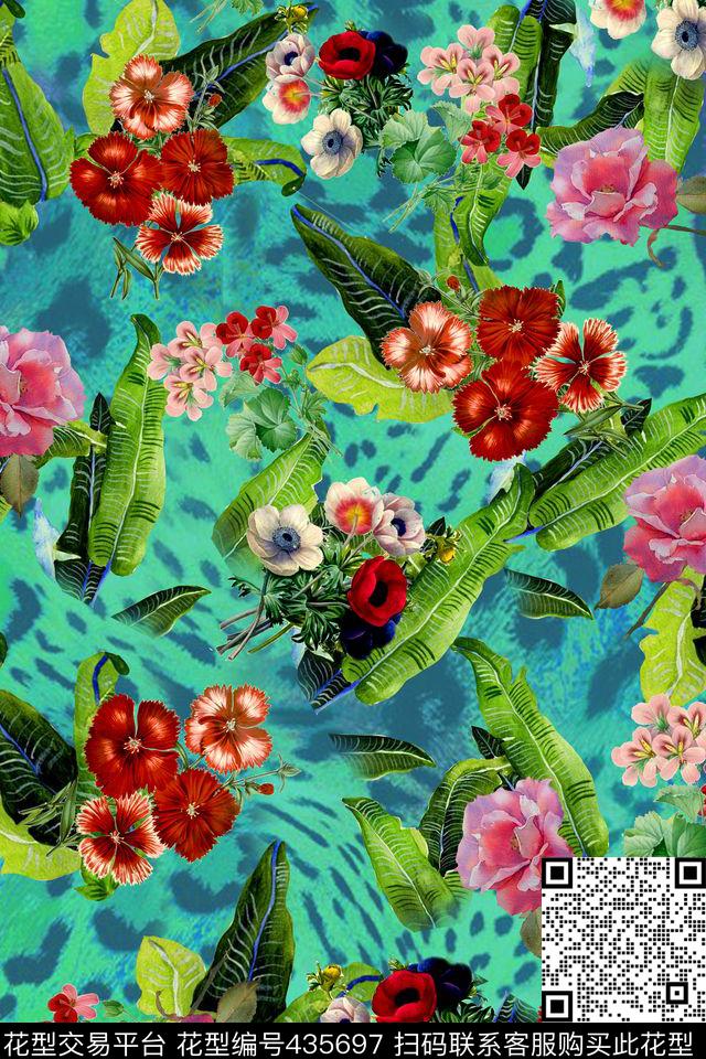 植物花卉动物豹纹数码印花华亿平台下载（图片编号: 435697） - 瓦栏（Walan）