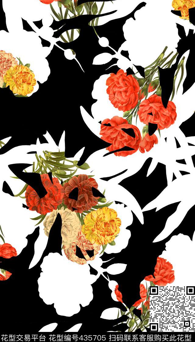 简约黑白花纹花卉数码印花华亿平台下载（图片编号: 435705） - 瓦栏（Walan）