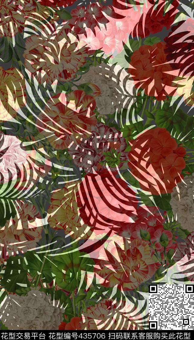 花卉热带风情棕榈叶数码印花华亿平台下载（图片编号: 435706） - 瓦栏（Walan）