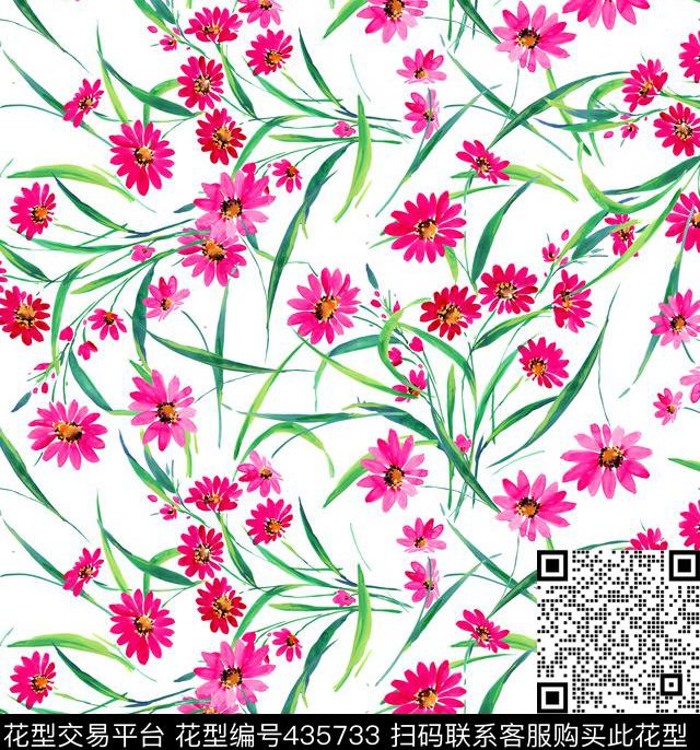 花卉时尚简约手绘数码印花华亿平台下载（图片编号: 435733） - 瓦栏（Walan）