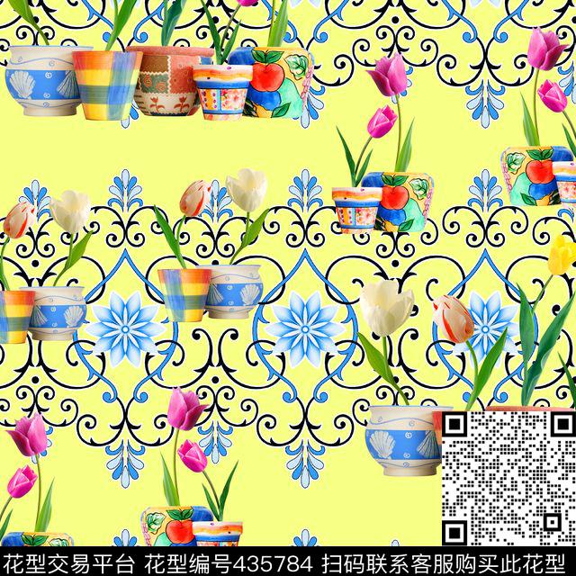 夏季时尚盆景写真欧式花纹底纹数码印花华亿平台下载（图片编号: 435784） - 瓦栏（Walan）
