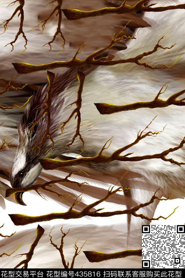 老鹰鹰头树数码印花华亿平台下载（图片编号: 435816） - 瓦栏（Walan）